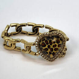 Designer Betsey Johnson Animal Print Gold Tone Heart Chain Bracelet 48.9g