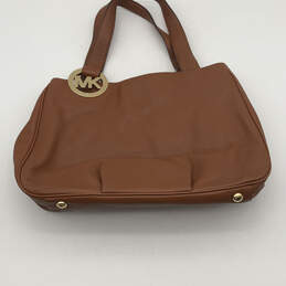 Womens Brown Leather Inner Zipper Pockets Bottom Stud Top Handle Handbag alternative image
