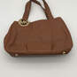 Womens Brown Leather Inner Zipper Pockets Bottom Stud Top Handle Handbag image number 2