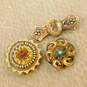 Antique Gold Tone Seed Pearl Turquoise & Glass Brooches 18.0g image number 1