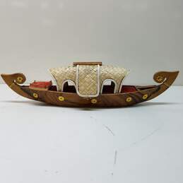Vintage Hand Carved Asian Wood Boat Decoration alternative image