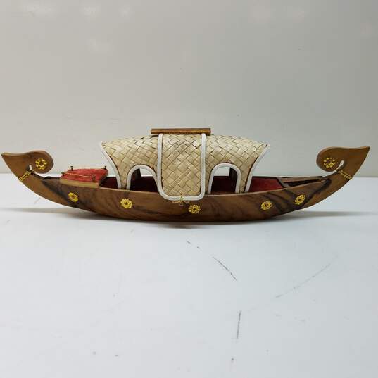 Vintage Hand Carved Asian Wood Boat Decoration image number 2