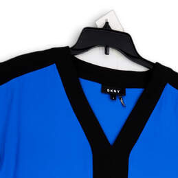 Womens Blue Black V-Neck Short Sleeve Pullover Blouse Top Size Medium alternative image