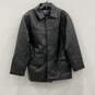Mens Black Leather Long Sleeve Pockets Button Front Motorcycle Jacket Sz L image number 1