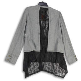 NWT Womens Gray Black Asymmetrical Lace Embellished Open Front Jacket Sz L alternative image