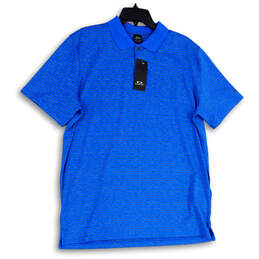 NWT Mens Blue Green Striped Spread Collar Short Sleeve Polo Shirt Size XL