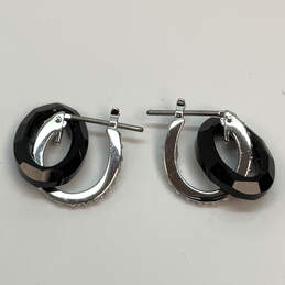 Designer Swarovski Silver-Tone Black Rhinestone Fashion Hoop Earrings alternative image