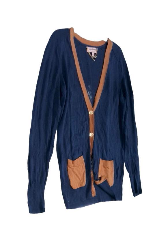 Womens Blue Long Sleeve V Neck Knitted Cardigan Sweater Size Large image number 2