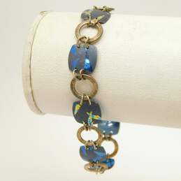 Holly Yashi Sterling Silver Blue Niobium Link Toggle Clasp Bracelet 6.2g alternative image