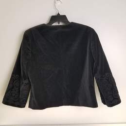 Womens Black Velvet Embroidered 3/4 Sleeve Casual Jacket Size X-Large alternative image