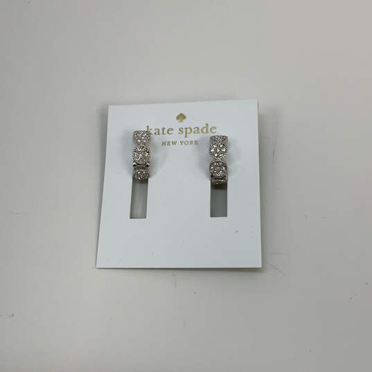 Designer Kate Spade Silver-Tone Clear Rhinestone Hoop Earrings w/ Dust Bag image number 1