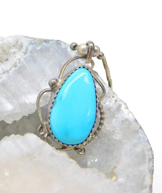 SR Stamped Southwestern Artisan 925 Turquoise Pendant On Liquid Silver Necklace image number 4