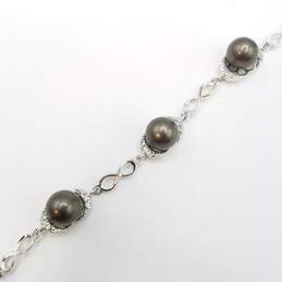Sterling Silver F.W. Pearl Crystal Link Bracelet 13.2g