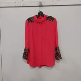 NWT Womens Pink Long Sleeve Collared Button Up Shirt Size Medium