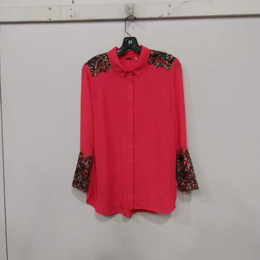 NWT Womens Pink Long Sleeve Collared Button Up Shirt Size Medium image number 1