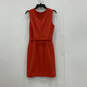 Womens Red Sleeveless V-Neck Belted Back Zip Fashionable Sheath Dress Sz 6 image number 2