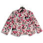 Womens Pink Black Floral Long Sleeve Open Front Jacket Size 6 image number 2