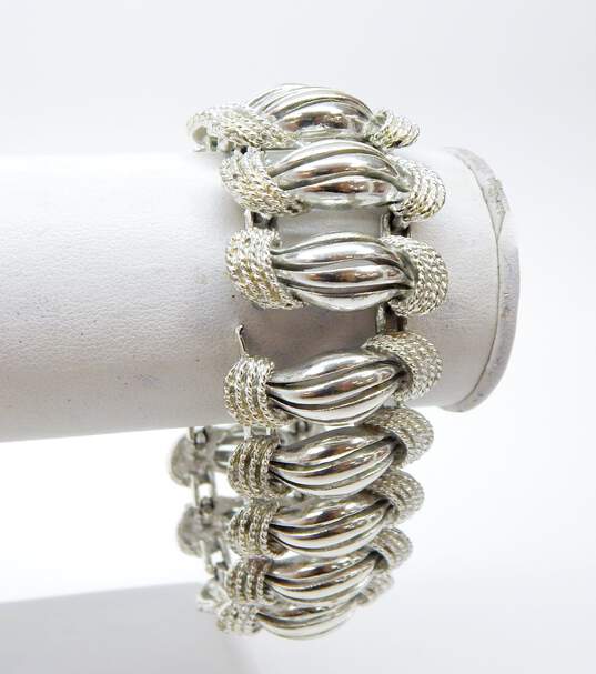 Vintage Coro Pegasus Silvertone Swirl Wide Linked Chain Bracelet For Repair image number 2