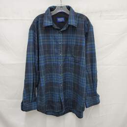 VTG Pendleton 100% Virgin Wool Blue Plaid Flannel Shirt Size XL