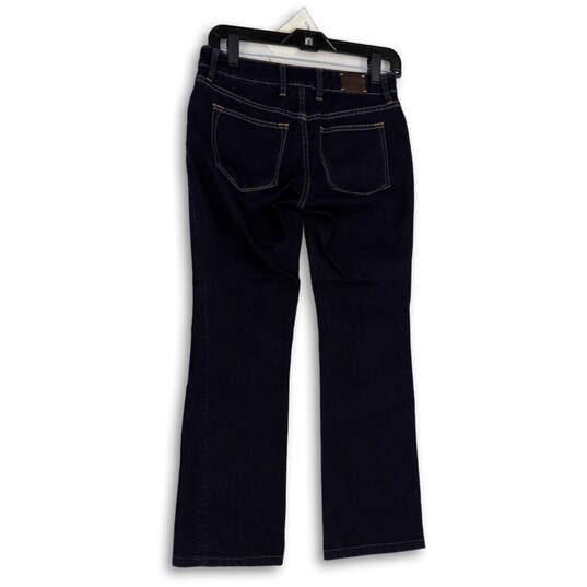Womens Blue Denim Dark Wash Pockets Regular Fit Bootcut Jeans Size 25P image number 2
