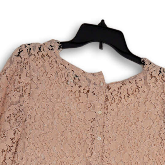 Womens Pink Floral Lace Overlay Long Sleeve Pullover Blouse Top Size Medium image number 4