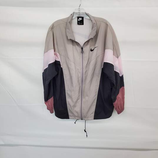 Nike Gray Pink & Black Color Block Full Zip Windbreaker Jacket MN Size S image number 1