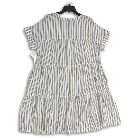 NWT Caslon Womens Blue White Striped Short Sleeve Shift Dress Size XL image number 2