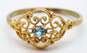 14K Gold Faceted Blue Glass Open Scrolled Ring 1.3g image number 3