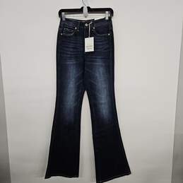 KANCAN Dark Wash Distressed Flare Blue Denim Jeans
