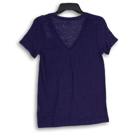 Womens Blue V-Neck Short Sleeve Chest Pocket Pullover T-Shirt Size Large image number 2