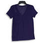 Womens Blue V-Neck Short Sleeve Chest Pocket Pullover T-Shirt Size Large image number 2
