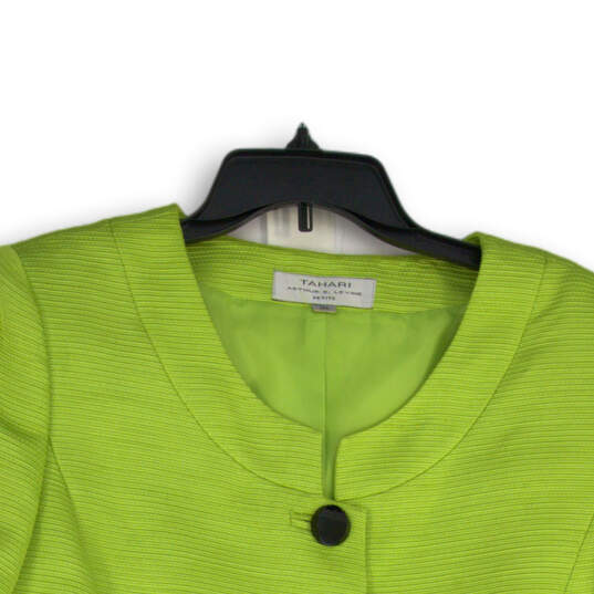 Womens Lime Green Long Sleeve Flap Pocket Crop Three Button Blazer Size 16P image number 3