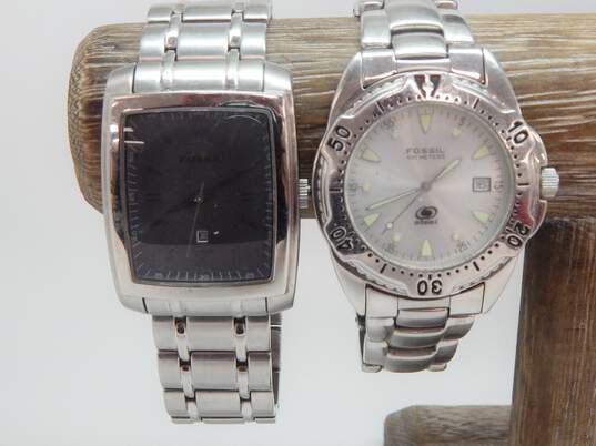 Fossil FS-4317 & FS-2557 Silver Tone Men's Watches 265.2g image number 1