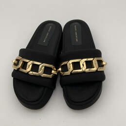 Womens Neoprene Black Chain Open Toe Slip-On Slide Sandal Size 8.5