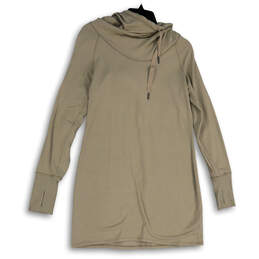 Womens Beige Cowl Neck Long Sleeve Thumbhole Hooded Tunic Dress Size Medium
