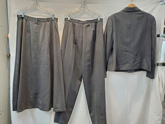 Talbots 3 Piece Dark Gray Woolmark Suit Jacket/Pants/Skirt Set Size 14 image number 2