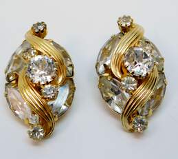 Vintage Weiss Gold Tone Clear Rhinestone Clip Earrings 15.1g alternative image