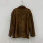 Womens Brown Leather Long Sleeve Pockets Collared Full-Zip Jacket Size L image number 2