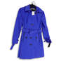 NWT Womens Blue Long Sleeve Pockets Collared Hooded Belted Trench Coat Sz M image number 1