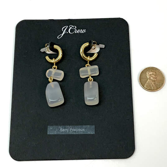 Designer J. Crew Gold-Tone White Semi Precious Stone Drop Earrings image number 1