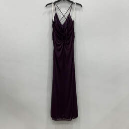 Womens Purple V-Neck Spaghetti Strap Regular Fit Back Tie Maxi Dress Size 2