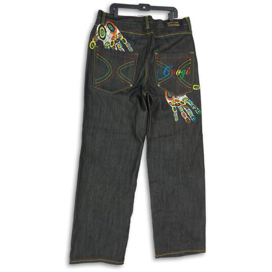 Coogi Mens Black Denim Embroidered 5-Pocket Design Wide-Leg Jeans Size 38x34 image number 2