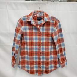 Pendleton Youth Blue & Orange Plaid 100% Virgin Wool Long Sleeve Shirt Size XS