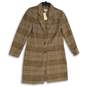 NWT Evereve Womens Rose Brown Plaid Long Sleeve Button Front Overcoat Size S image number 1