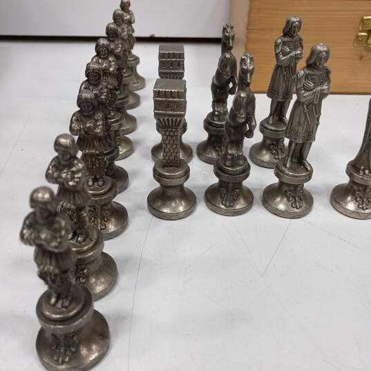 Wooden Box Full Chess Pieces Silver Tone & Gold Tone image number 2