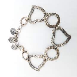 Sterling Silver Hammered Heart Link Bracelet 14.2g alternative image