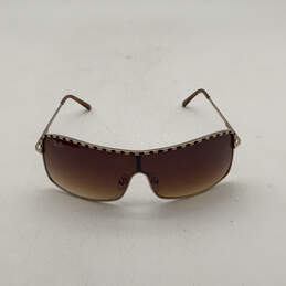 Womens Brown Lens UV Protection Full Metal Rim Rectangle Sunglasses alternative image