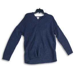 J. Jill Womens Pure Jill Blue Knit Long Sleeve Hooded Pullover Sweater Size M