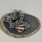 Designer Swarovski Silver-Tone Chain American Flag Heart Charm Bracelet image number 1