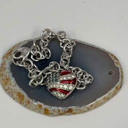 Designer Swarovski Silver-Tone Chain American Flag Heart Charm Bracelet
